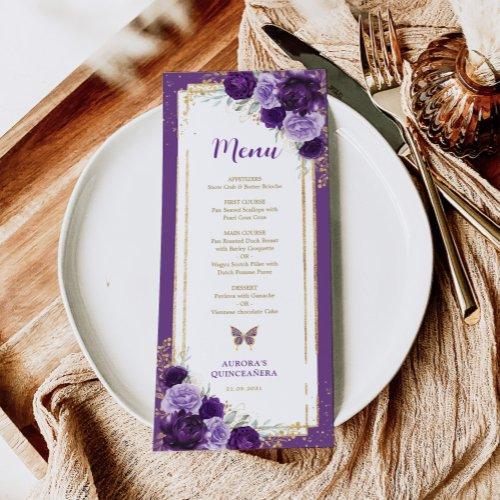 Purple Gold Roses Quinceanera Birthday Menu