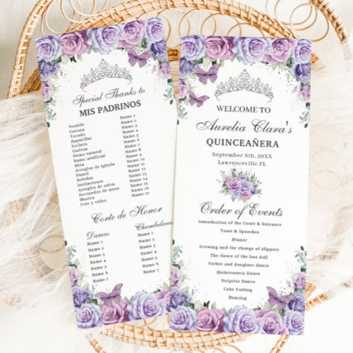 Purple Lilac Floral Quinceañera Order Of Events Program