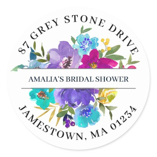 Purple Pink Blue Floral Return Address Label