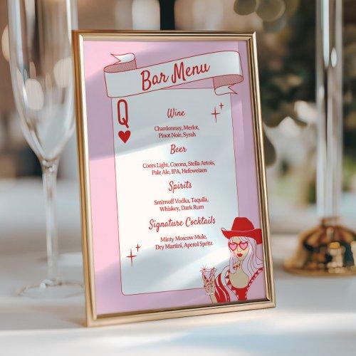 Queen Of Hearts Bar Menu Pink Red