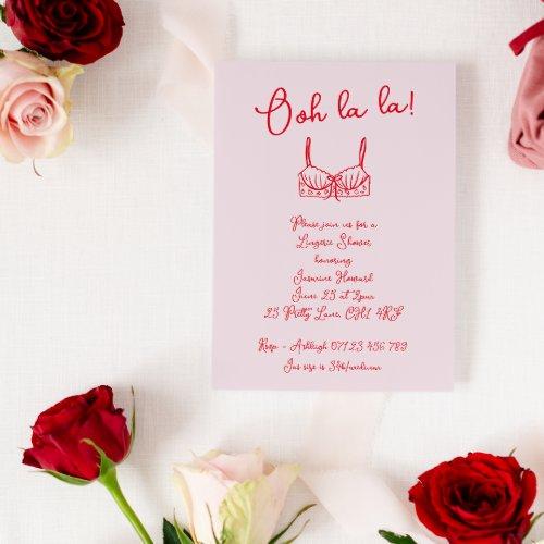 Retro Blush & Red Hand Drawn Bra Lingerie Shower