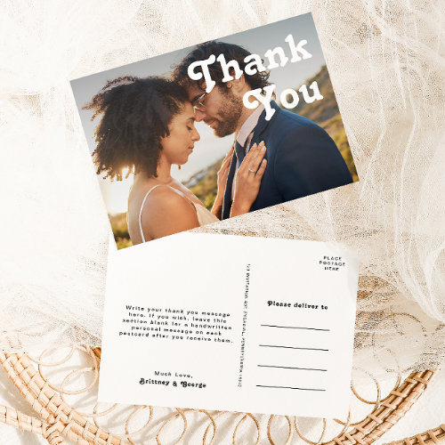 Retro Lettering Full Photo Wedding Thank You Post