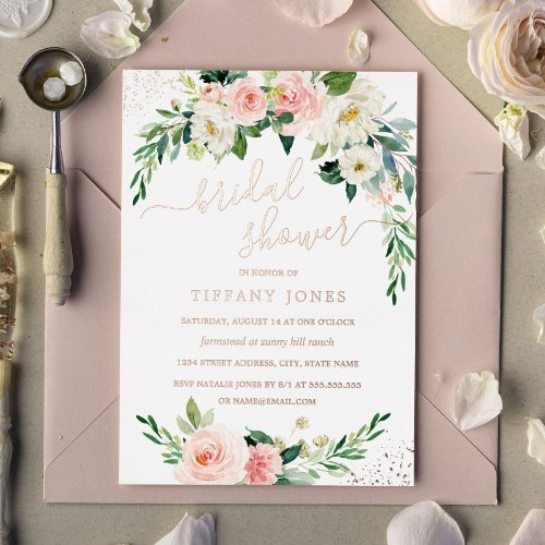 Rose Gold Foil Pink Floral Bridal Shower Foil Inv Foil