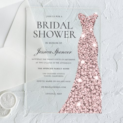 Rose Gold Sparkle Dress Bridal Shower Acrylic