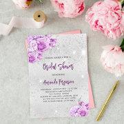 Silver Pink Violet Flowers Bridal Shower  Post