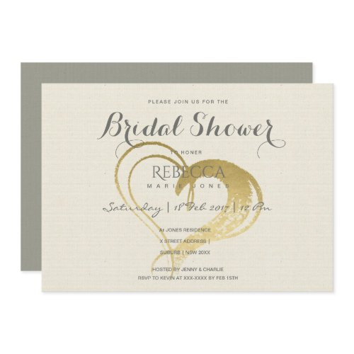 Simple Gold Heart Typography Bridal Shower