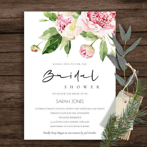 Soft Blush Floral Peony Watercolor Bridal Shower