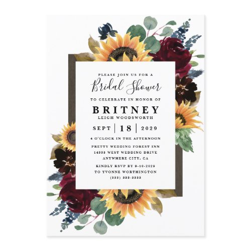 Sunflower Roses Burgundy Navy Blue Bridal Shower