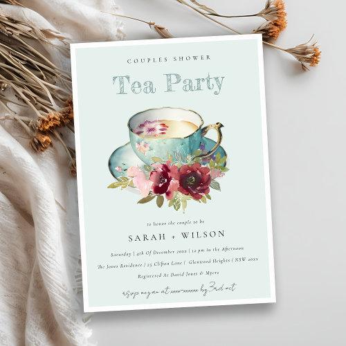 Teal Gold Floral Teacup Couples Shower Tea Party