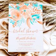 Tropical Coral Orange Teal Floral Bridal Shower
