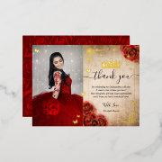 Vintage Red Rose Parchment Thank You Real Foil  Post