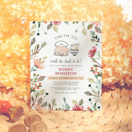 Watercolor Floral Time For Tea Bridal Shower Post
