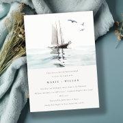 Watercolor Nautical Sailing Yacht Couples Shower